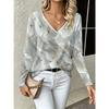 Fashion Women's V-Neck Long Sleeve 3D Casual Color Printing Casual Long Sleeve V-Neck T-Shirt