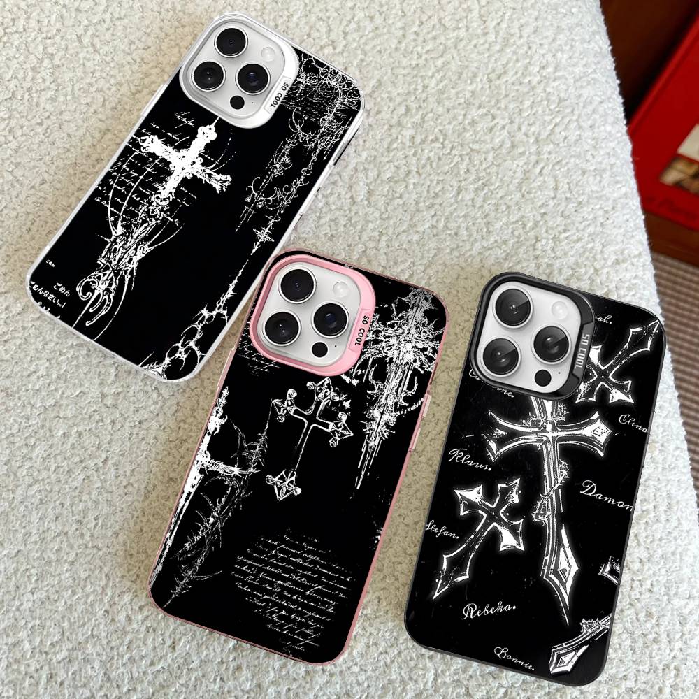 Gothic Cyber Sigil Cross Colorful Phone Case For iPhone 17 16 15 14 13 12 11 Pro Max Plus Matte Cover