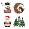 Christmas Tree Wall Decoration 2D Wooden Welcome Hanging Sign, Cartoon Santa Snowman Xmas Party Decor Door Hanger with Rope, Porch Front Holiday