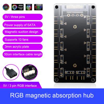 5V 3Pin/12V 4Pin Magnetic RGB Kjølevifte Splitter Hub med skjøtekabel