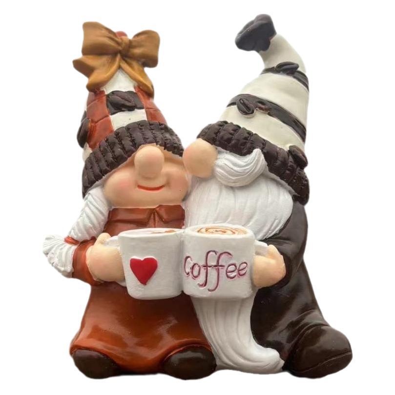 Valentine's Day Coffee Couple Gnome Figurine - Creative Resin Home Decor Gift