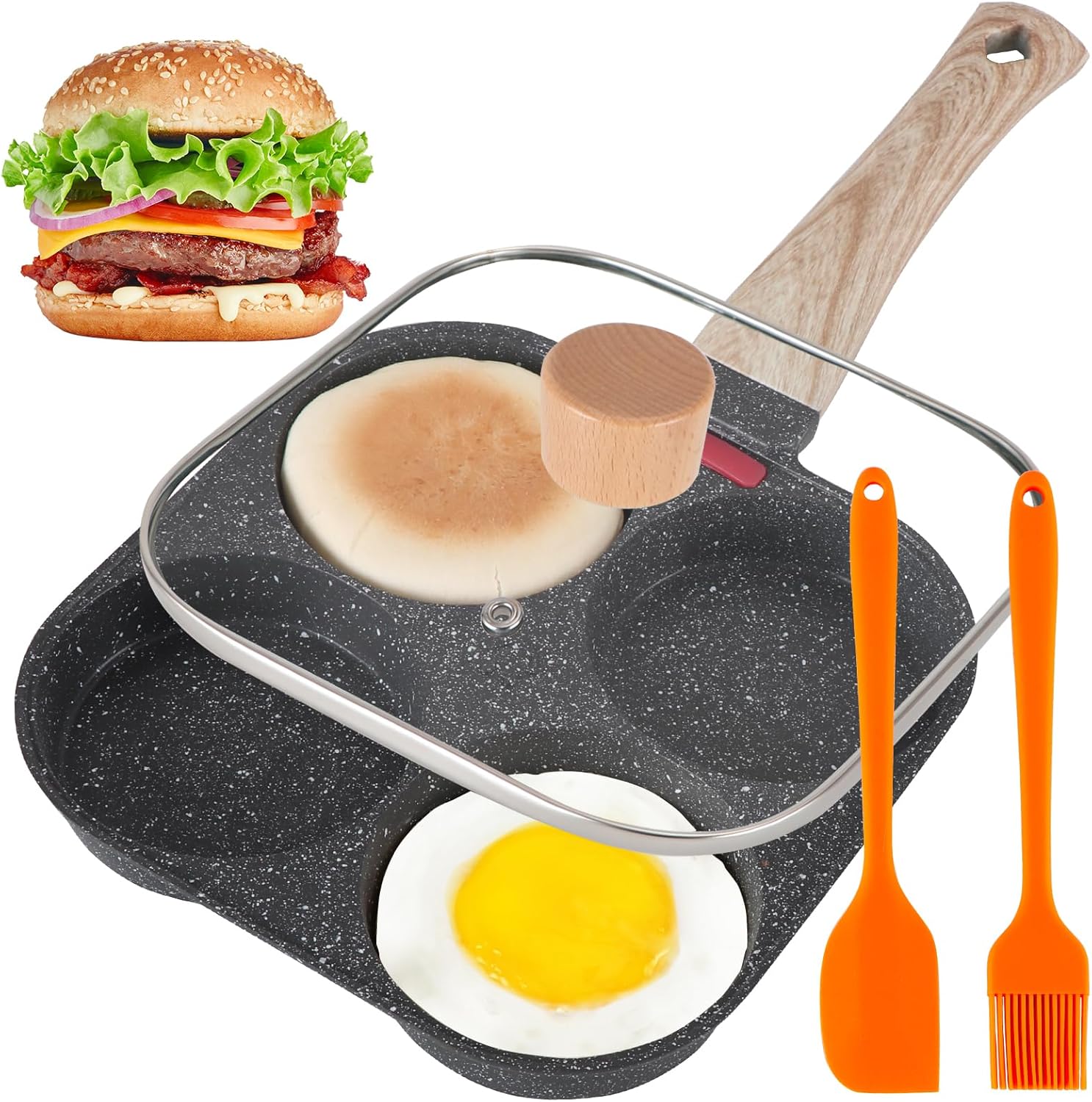 

4 Cup Egg Pans Nonstick, Aluminum Omelette Pan with Lid, Healthy Egg Skillet for Eggs, Pancakes, Crepes, Sandwiches, Com United States