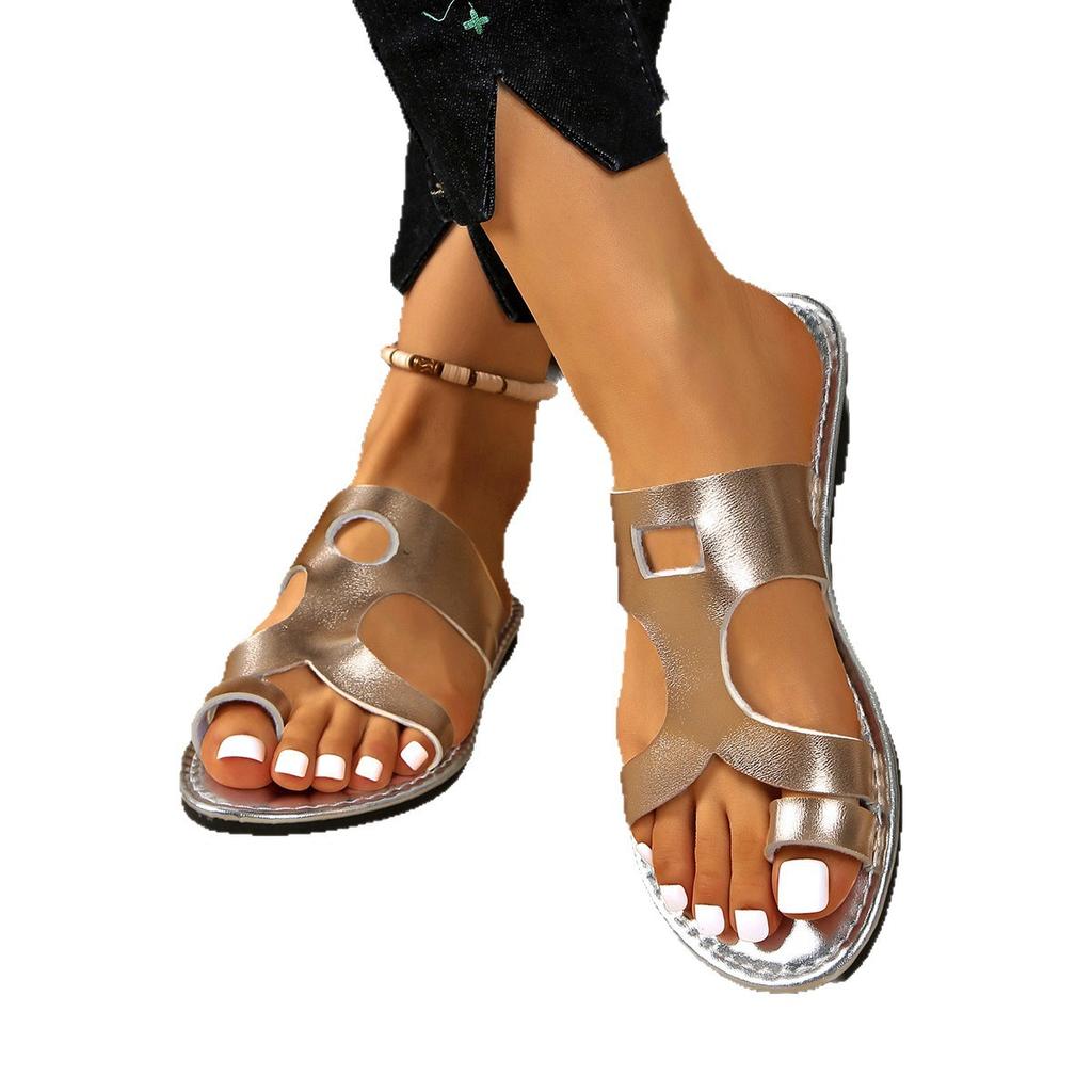 New large size outer slippers simple casual flat bottom cool slippers fashionable versatile set toe slippers women