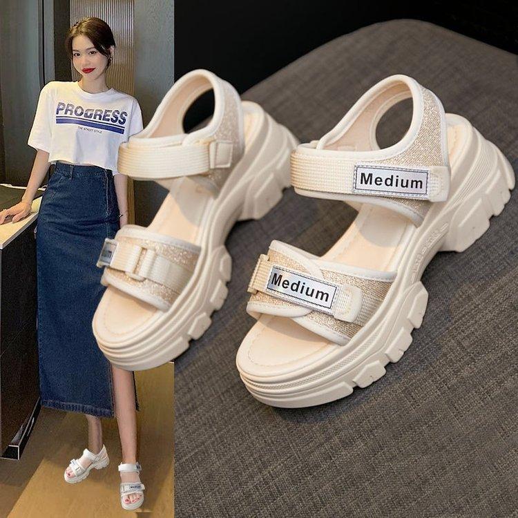 Platform sandals women's summer 2025 new muffin soft sole heightening women's shoes versatile sports fashion beach shoes