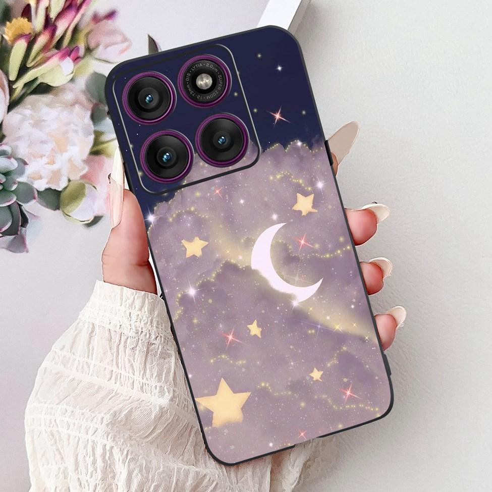 For Motorola Edge 60Pro XT2507-1 Back Cover For Motorola Edge 60 Pro Case Cute Cartoon Luxury Flower Painted Black Silicone 6.7"