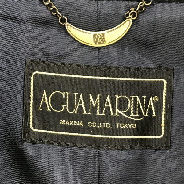 90s Aguamarina Cashmere 100% Long P Coat Outer 9AR Women M Navy Black Double Pattern Knee Length