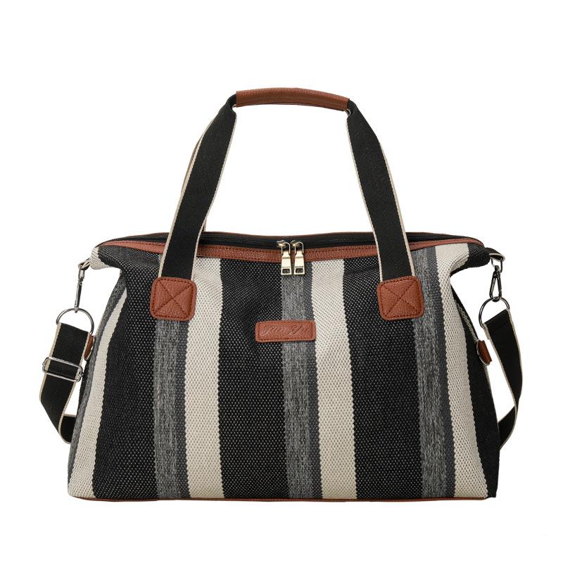 

Striped Canvas Women s Travel Bag - Japanese Style, Large Capacity, Handheld, Single Shoulder, Crossbody Bag чорний