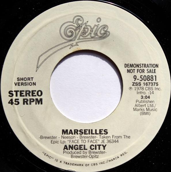 

7inch Record ANGEL CITY - Marseilles 950881 EPIC 1980 US Rock Used