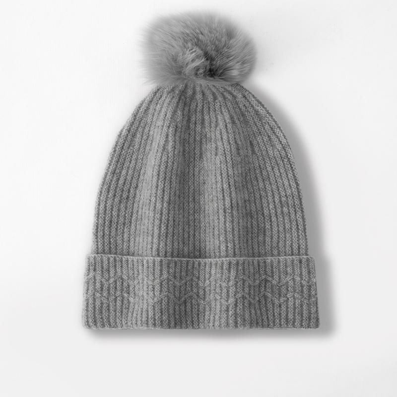 Women 100% Pure Cashmere Beanie Hat Pom Pom Detail Rib Knit Winter Warm Soft Slouchy Skullies Cap Cold Weather Accessory