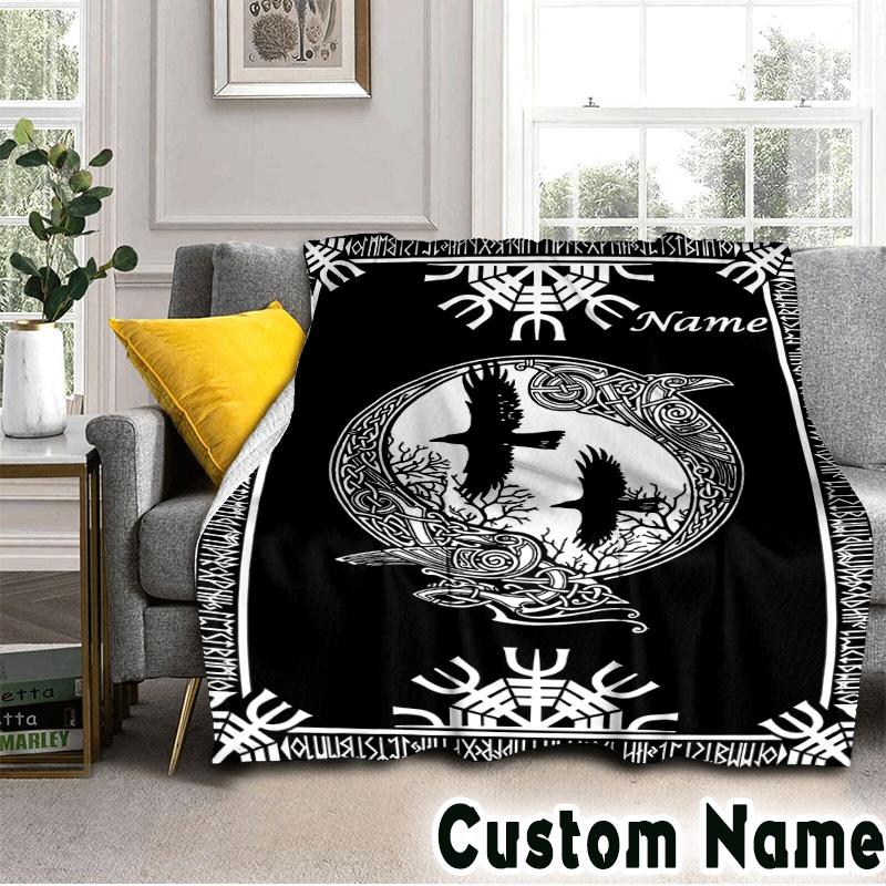 Custom NameViking Blanket Flannel Throw for Sofa, Indoor, Camping, Living Room, Office, Chair, And Bed Soft Birthday Christmas Gift