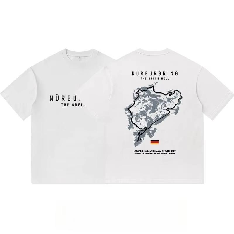 

2026Nürburgring Track Print Modified Culture Shortsleeved Tt Unisexs Loose Casual Pure Cotton Clothes Car Enthusiasts Daily Wear XL
