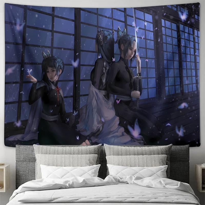 AnimeStyle Butterfly Dance Wall Tapestry Elegant Gentle Night Home Decor