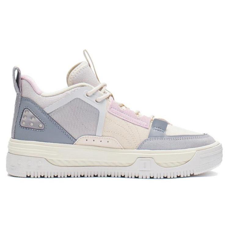 New LiNing Anti Slip And Wear Resistant Height Increasing Mid Top Skateboard Shoes Women's Gray Pink White AGCS240-3