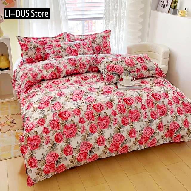 

Floral Duvet Cover Set With Zipper Closure - 3 Piece Bedding Set Includes 1 Duvet Cover And 2 Pillowcases 135x200cm