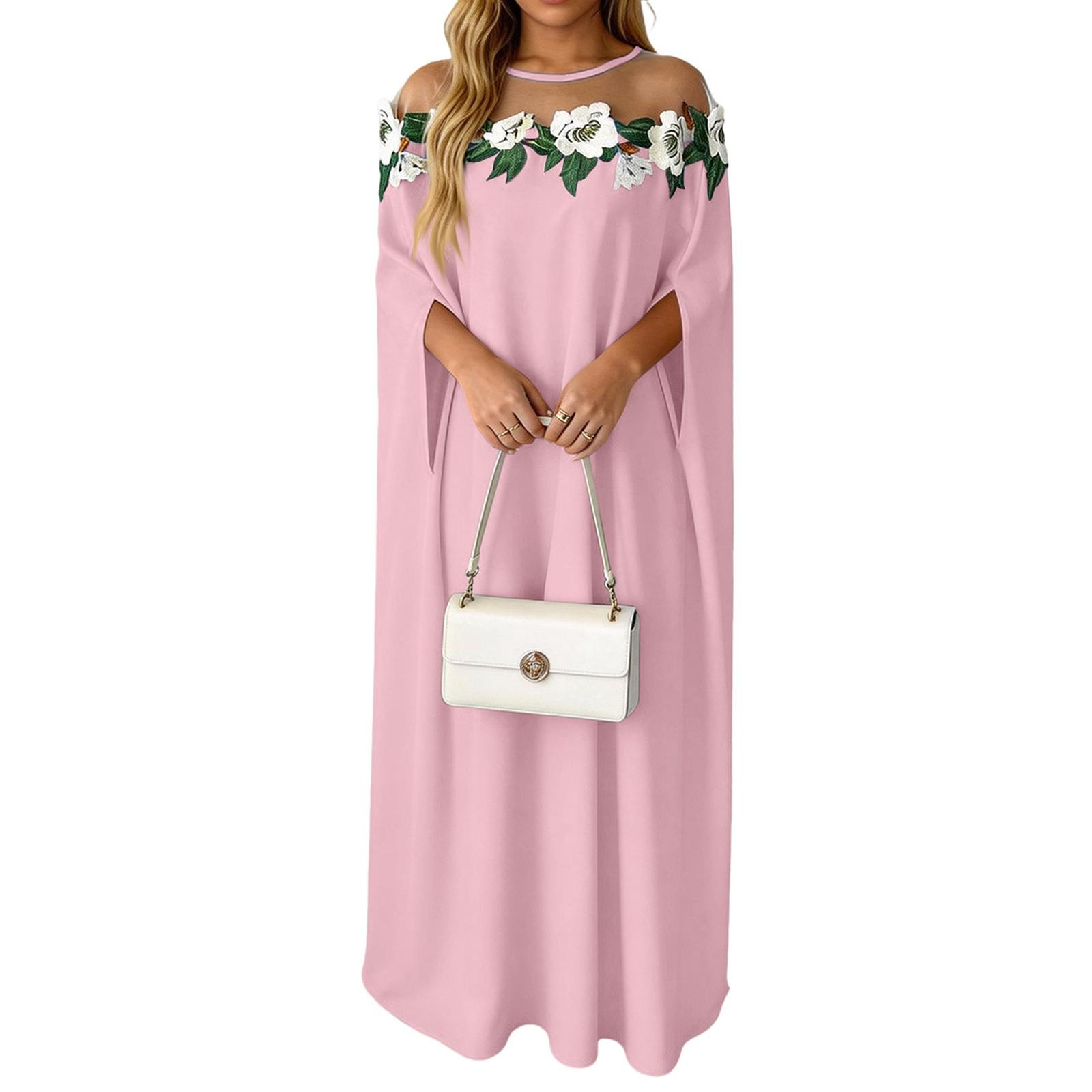 

Off Shoulder Floral Print Maxi Dress Loose Fit Kaftan Style Summer Dresses for Women Uk Ladies Summer Dresses Uk Womens Summer Dresses Uk XL рожевий