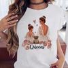 Women's Top Urban Girl Printed Casual White Cute Simple Retro Front Shoulder Pure Cotton Short Sleeved T-Shirts Women’s