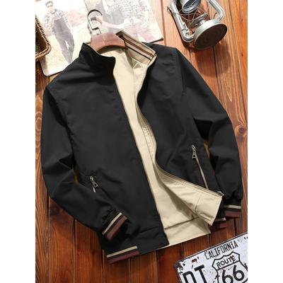 Spring and Autumn Men's Sport Coat Windproof Ribbed Cuffs Casual Lapel Pocket Zipper Jacket Fashion Army Green