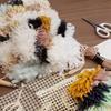 Household DIY Hand Made Crocheting Carpet Rug Knitting Mesh Cloth Accessory Tools(Mesh Cloth 50x50cmWood Handle Crochet Hook )
