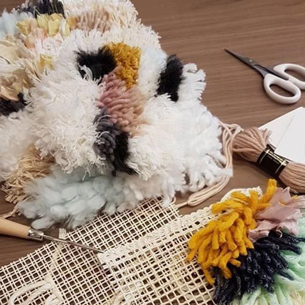 Household DIY Hand Made Crocheting Carpet Rug Knitting Mesh Cloth Accessory Tools(Mesh Cloth 50x50cmWood Handle Crochet Hook )