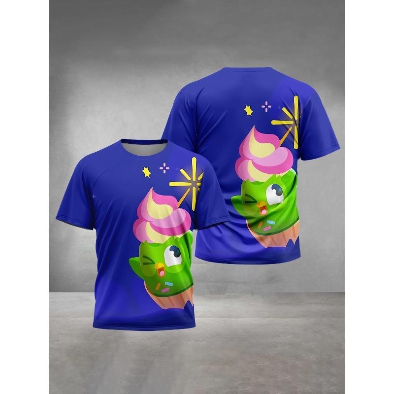 3D-gedruckte Herrenbekleidung Herren Damen Allgemeine Outdoor-Bekleidung Geeignet für Cartoon Duolingo Herren Bequemes T-Shirt Oberteile