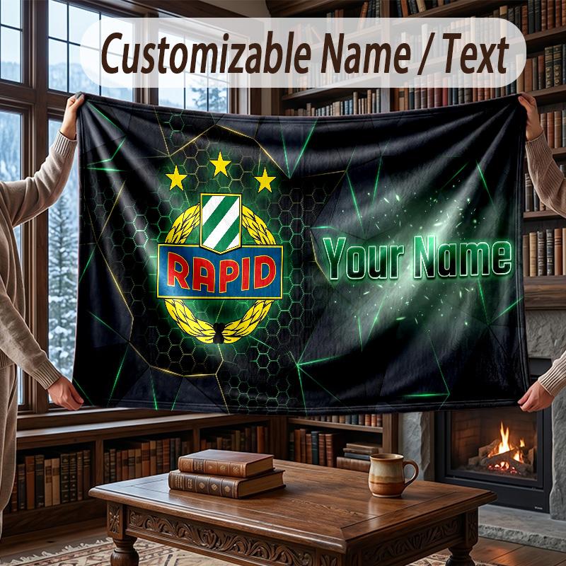 Custom Name Flannel Throw Blanket Rapid Wien FC Pattern Warm Home Decoration