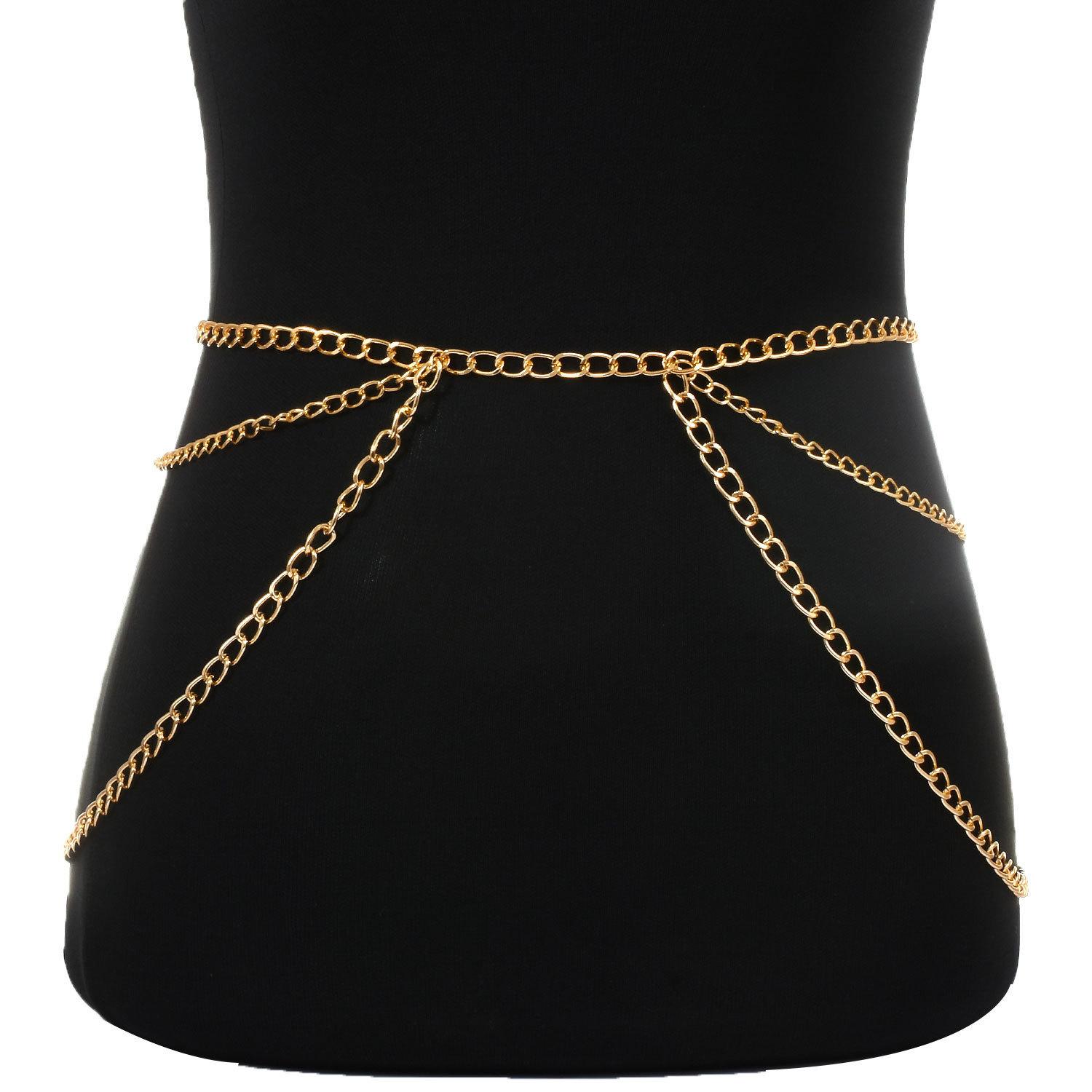 

Exaggerated punk metal chain body chain, women s alloy retro sexy multi-layer waist chain срібний