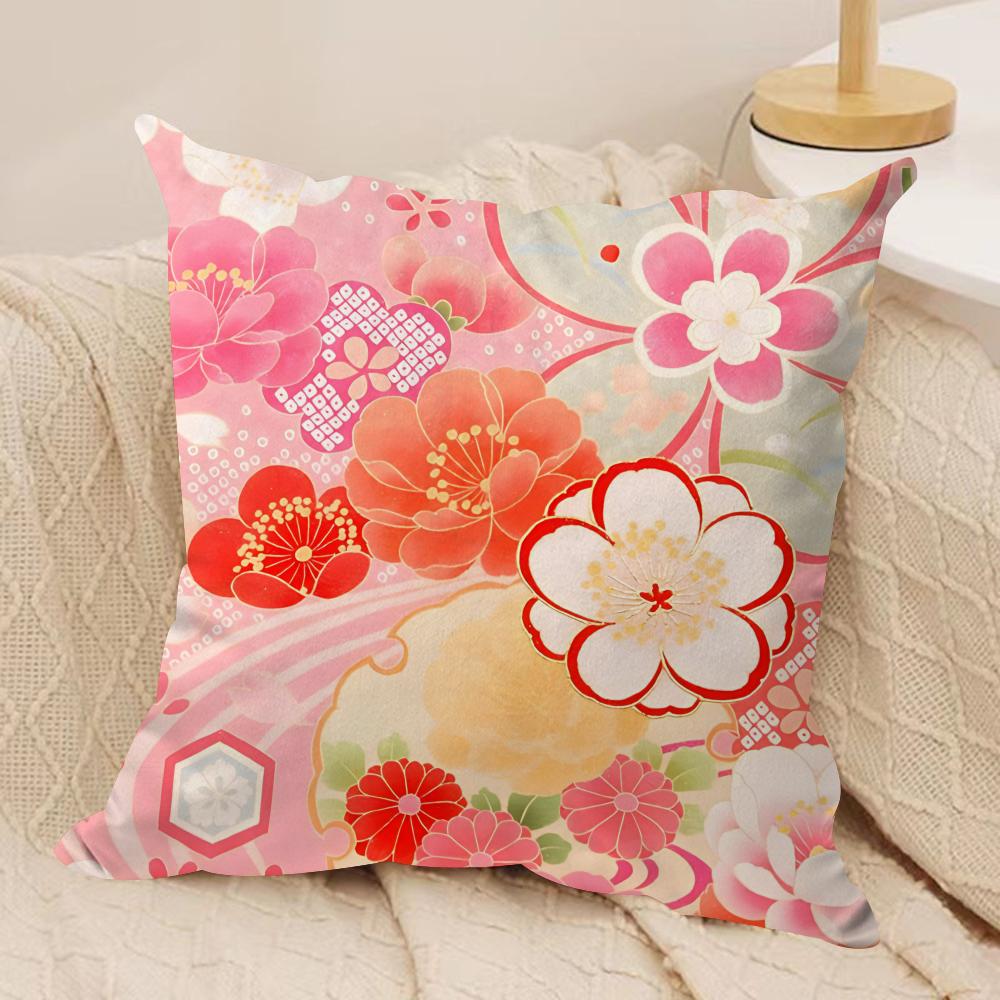 Cherry blossoms Cushion Cover Soft Plush Fabric DoubleSided Printed Cushion Covers for All Seasons Home Decor