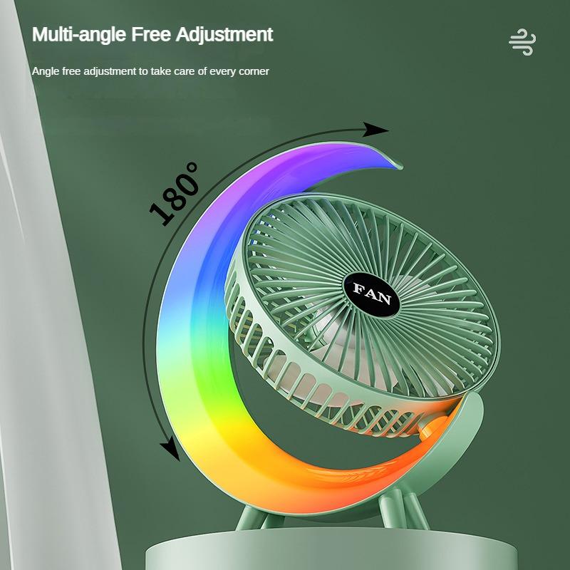 Desktop Small Fan Cool Scrolling Light High Wind Power 3 Speed Adjustment Outdoor Camping Home Dormitory Portable USB Charging