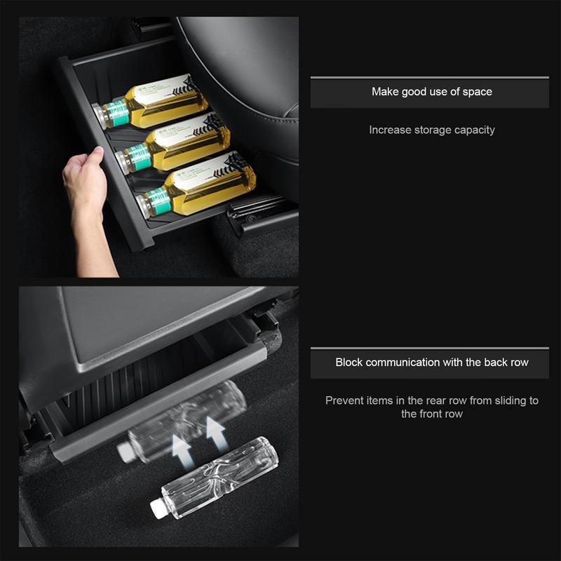 Boîte de Rangement Sous Siège de Voiture 2 Pièces Organiseurs de Siège de Voiture Plateau Sous-Siège Pour Tesla ModelY Boîte de Rangement à Tiroir Accessoires de Voiture