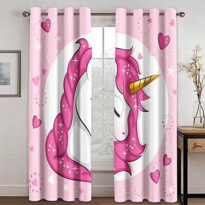 Cartoon Pink Lovely Unicorn Animal Girl Princess Windows Curtains For Living Room Kids Bedroom Bathroom Kicthen Door Home Decor