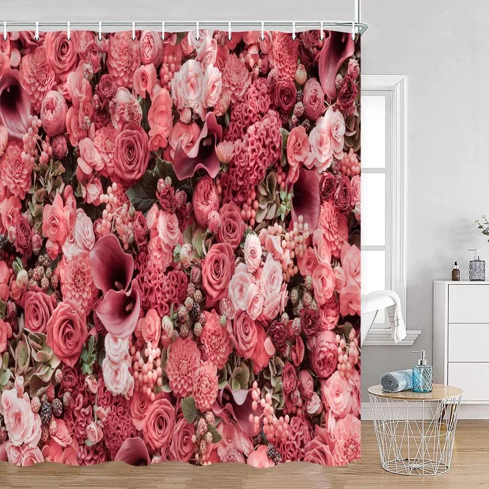 Romantic Rose Shower Curtain - Vibrant Floral & Butterfly Designs for Elegant Bathroom Décor, Waterproof, Easy Care & Soft Touch