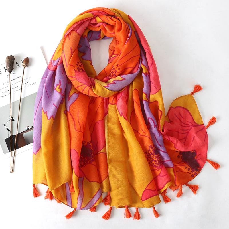 90*180CM New Fashion Printed Soft Linen Cotton Scarf Shawls Abstract Floral Tassel Viscose Scarves Lady High Quality Long Hijab