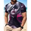 New Three-dimensional Men's Graphic Printed Short-sleeved T-shirt | Automata Masked Doll, Silver Hair, Pink Hair Tips, Lace Collar, Trendy Casual Top