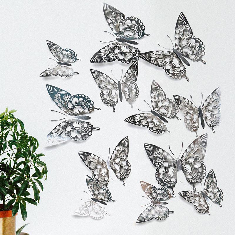 12 Pieces Colorful Butterfly Wall Stickers Set 10 Colors Hollow Cut Out DIY Pearl Paper Simulation Decor for Home Room