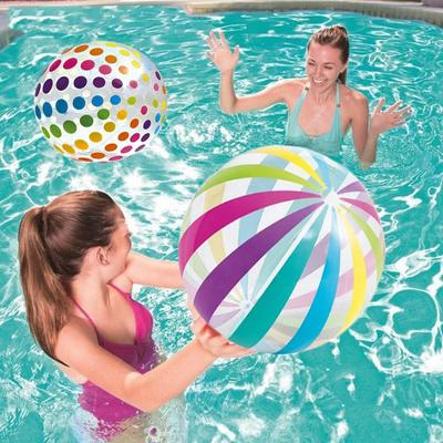 1/2 Stück Bunter gestreifter gepunkteter aufblasbarer Strandball, geeignet für Strand-Poolparty-Spiele, durchsichtiger leuchtender PVC-Ball.