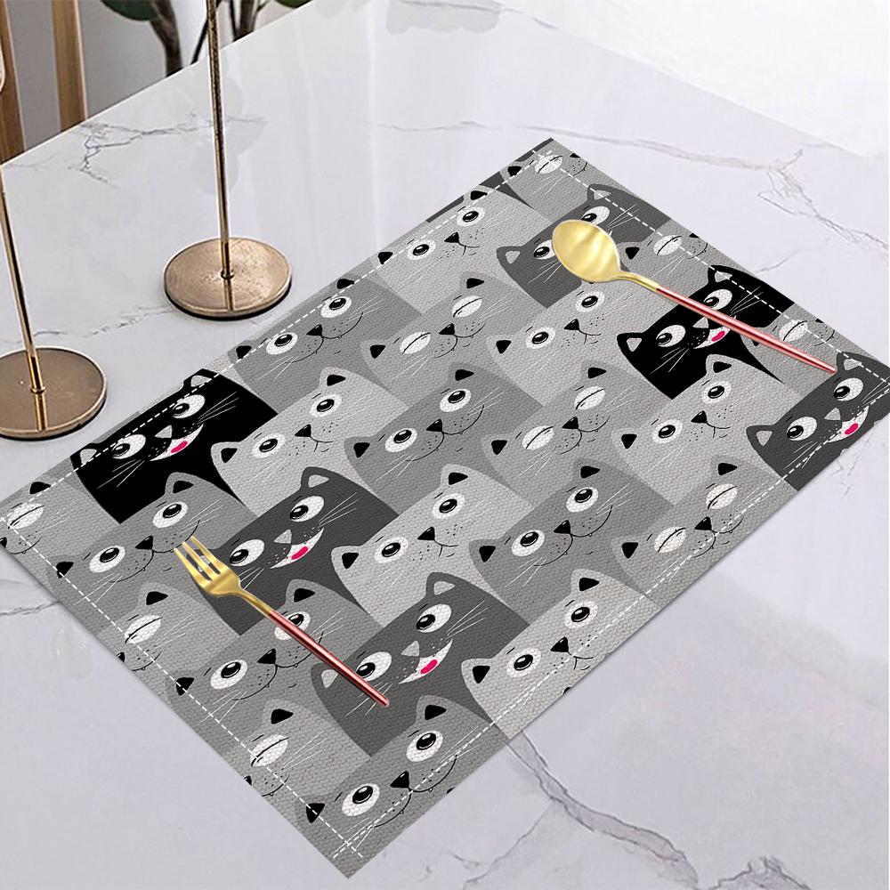 Cute Cats Print Print Placemats Linen Kitchen Dining Table Decor Accessories Heat Resistant Linen Tableware Pads Mats