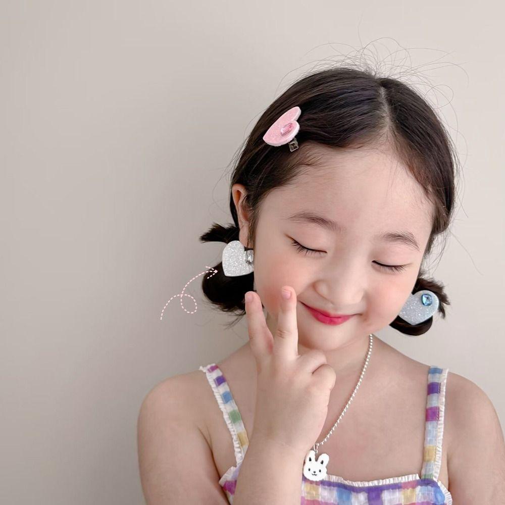 

Rhinestone Girls Hair Clip Cloth Heart Bangs Clip Cute Kids Hair Accessories Kids Gift
