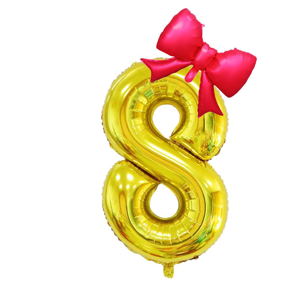 2Pcs 40Inch Gold Number Foil Balloon with Cute Bow Balloons For Kids Baby Girl 1st Birthday Party Decoration Favors Supplies