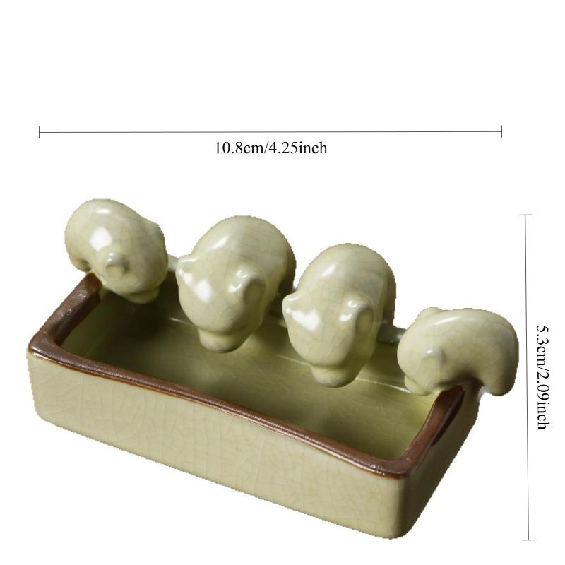 

Ru Kiln Tea Pet Set 4 Adorable Crackle Glaze Pigs Maintainable Figurines for Kung Fu Tea Ceremony Wealth and Abundance Decor