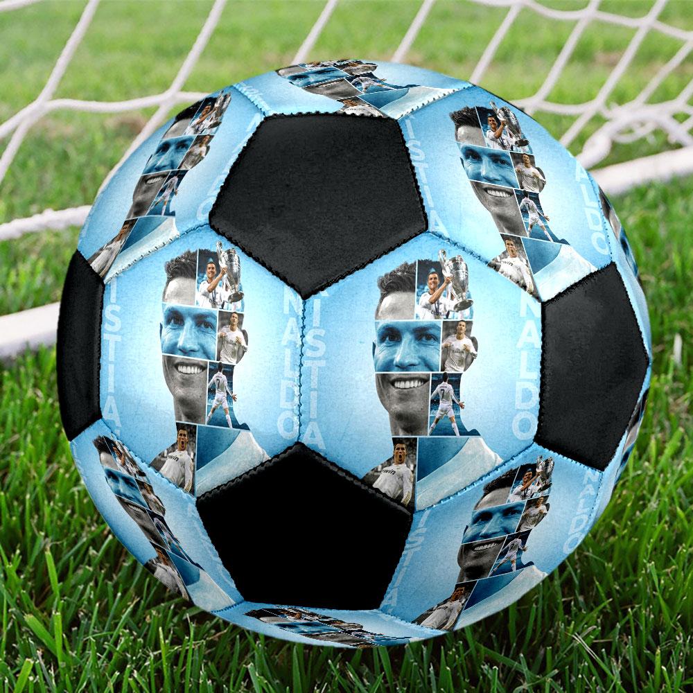 1 PZ Pallone da calcio Cristiano Ronaldo Devotion taglia 5 Praha Pallone da calcio indoor Colorato Per tutte le età Cucito a macchina PVC Pronto per la competizione Resistente Alto rimbalzo