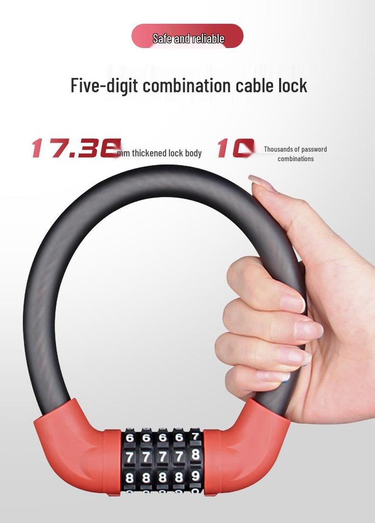 Cycling Gear Steel Anti-Theft Lock: Five-Digit Combination for Bikes & Motorcycles