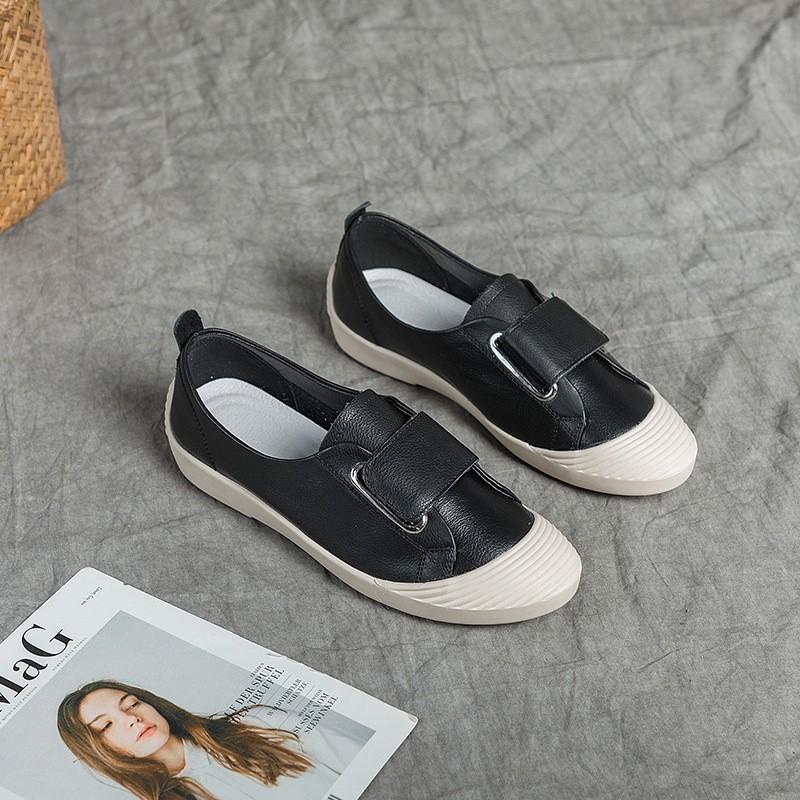 Low-top cowhide single shoes women's breathable spring and autumn new lace-up letters flat-bottomed shell head fashion casual shoes student shoes