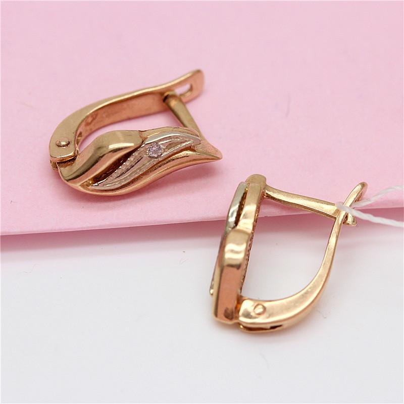 Exquisite Russian 585 Purple Gold Classic Inlaid Zircon-Plated Rose Gold Fashion Wing Ear Buckle Personalized Earrings