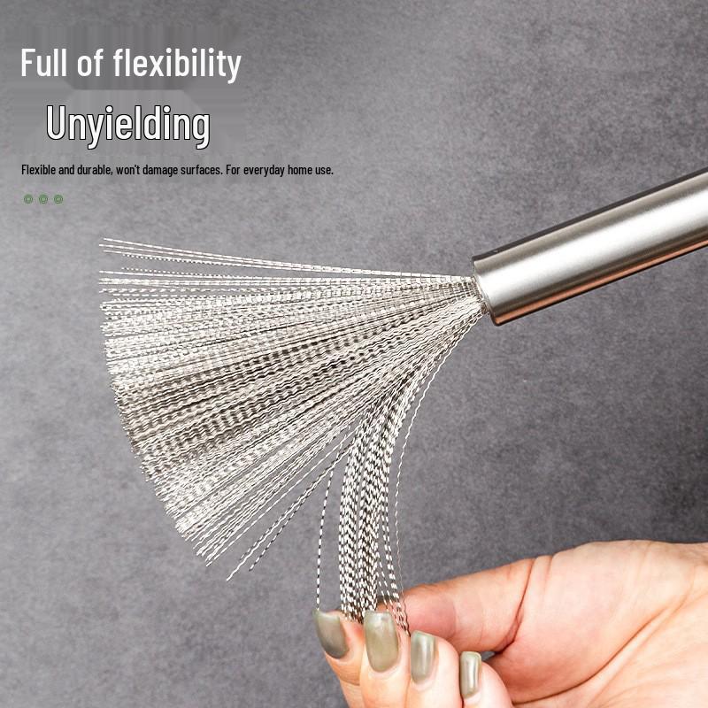 Stainless Steel Long Handle Pot Scrubber - Easy Clean Kitchen Brush for Oil and Dirt