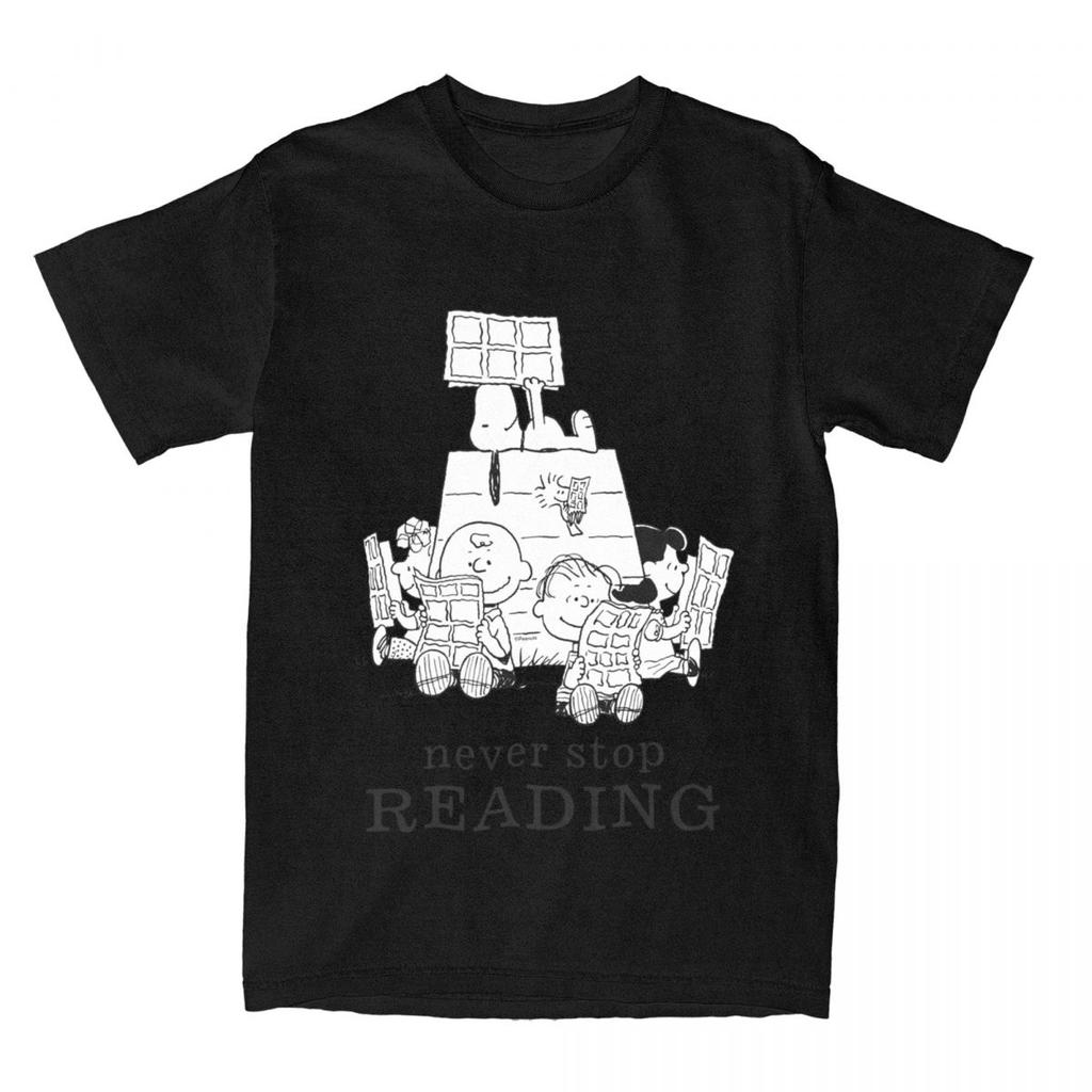 Comics Reading T Shirts Accessories for Men Women Pure Cotton Novelty Charlie Brown T-shirt Clothes Summer