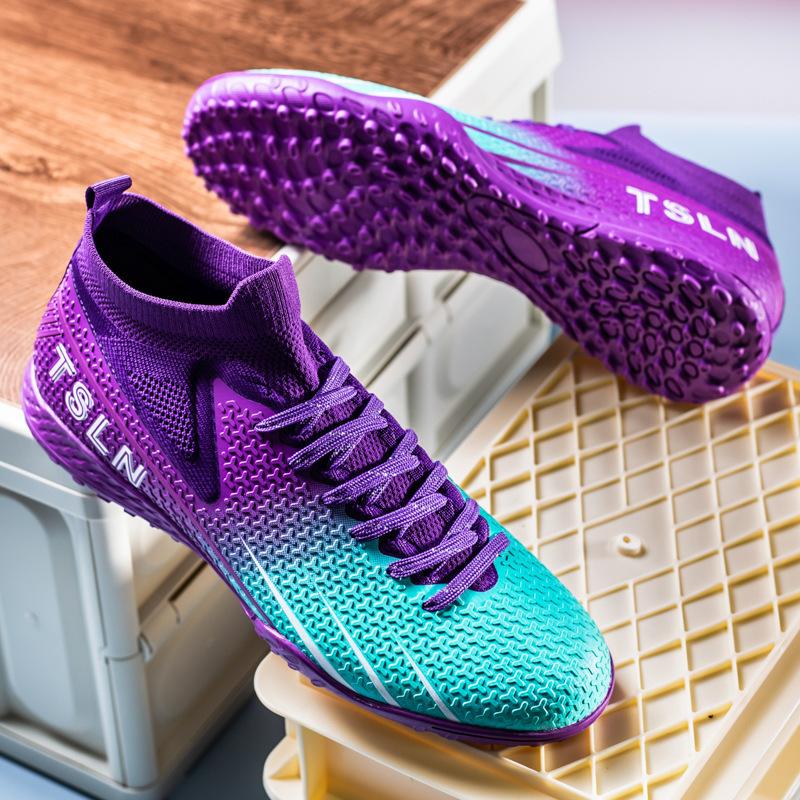 High Top 2025 Fly-woven Football Shoes Tf Broken Nails Artificial Turf AG Long Nails Men's and Women's Grass Training Shoes