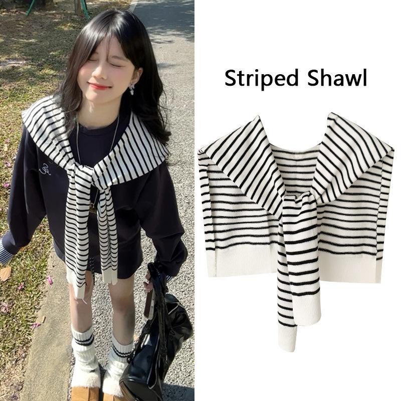 Striped Shawl with Women's New Autumn Versatile Black and White Small Vest, Air-conditioned Room Windproof Scarf, Advanced Sense
