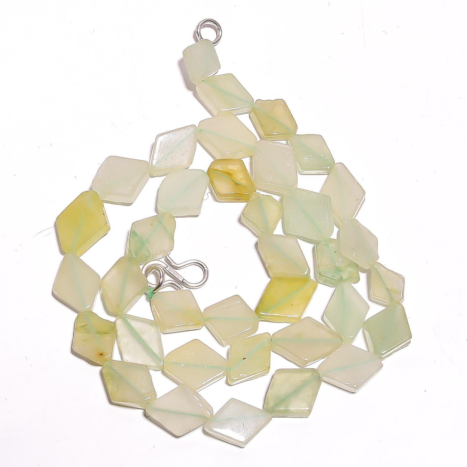 

Natural Green Aventurine Gemstone Flat Diamond Smooth Beads Necklace 17 UB-3400 UB-3400