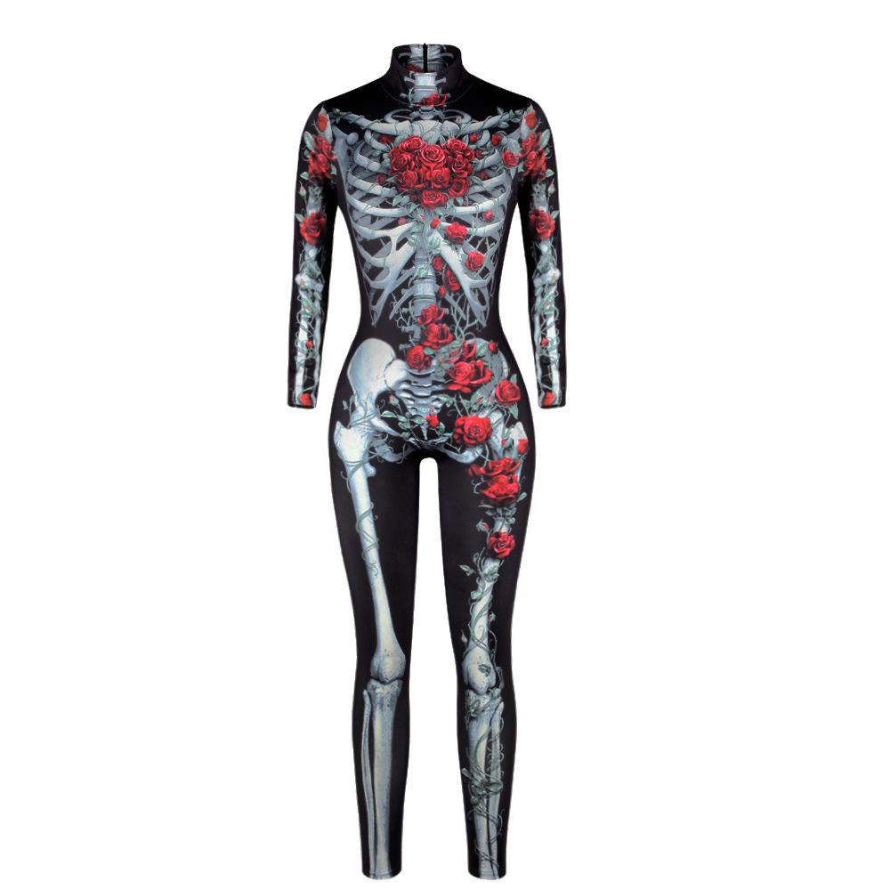 European and American new skeleton 3D digital printing cosplay Halloween jumpsuit women's trendy tights