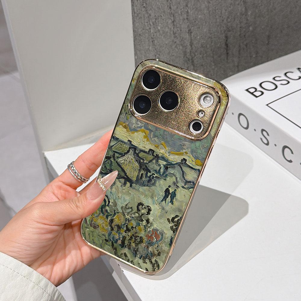 

Lucky Start Phone Case For iPhone 17 16 15 14 13 12 11 Pro Max 16E Gold Electroplated glass shell Reminiscence of Vincent Cover IPHONE15